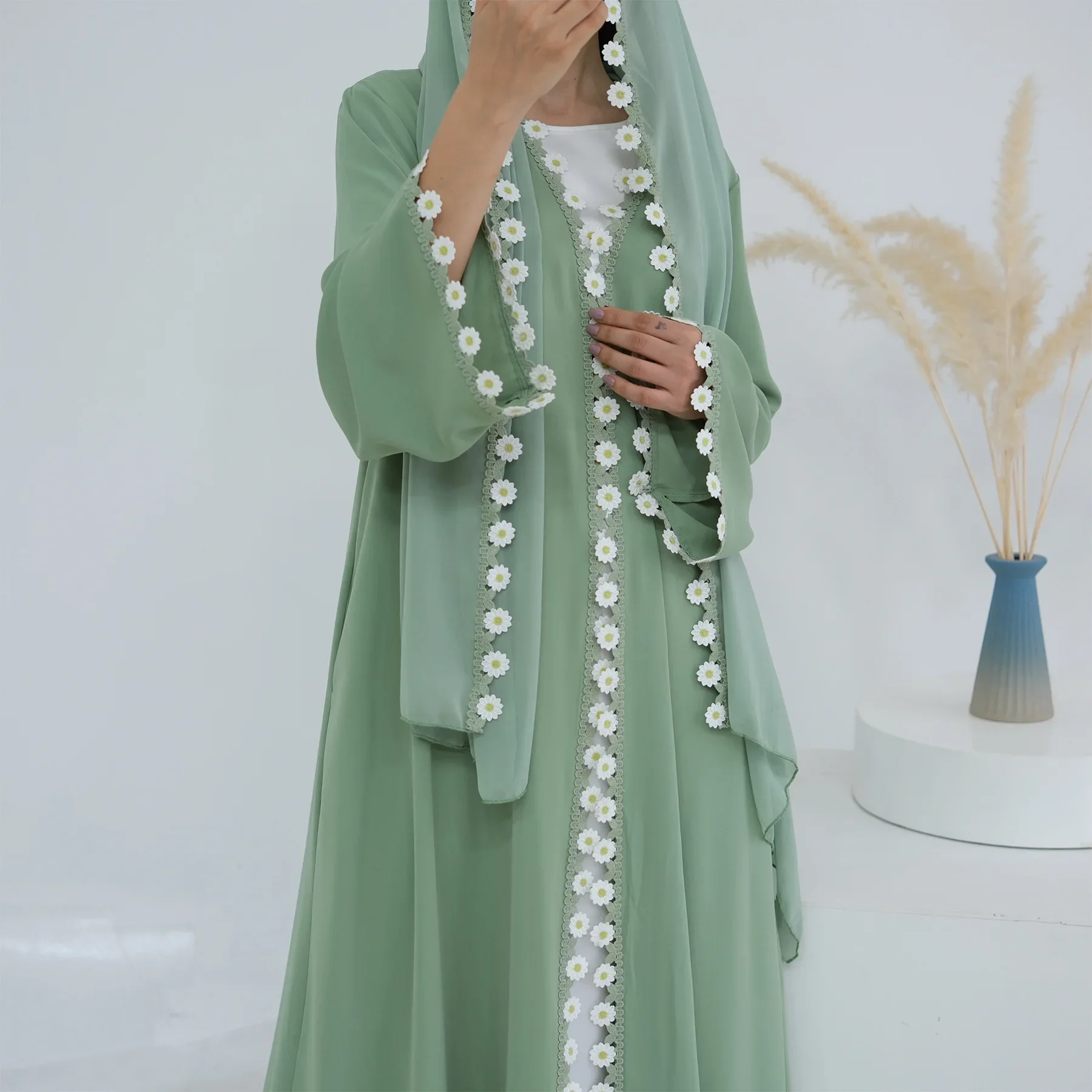 Embroidery Kebaya - Çiçekli Dubai Abayaları Türkiye Kaftan Kadın