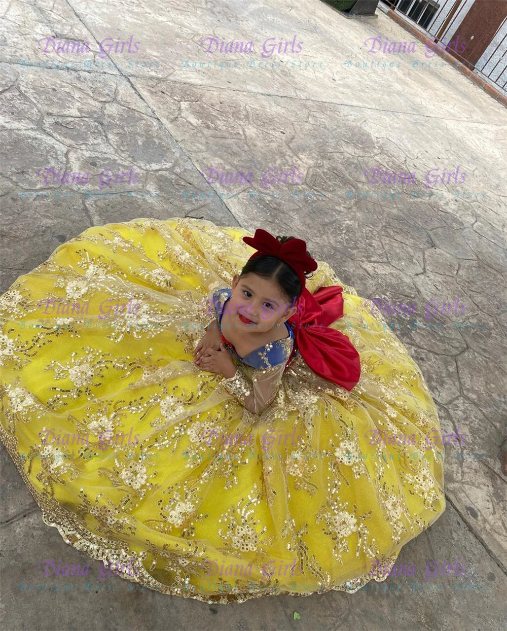 Embroidery Yellow Dress - Kaliteli Güzel Sarı Tül Kabarık Aplike